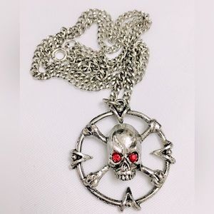 JPI 2002 Red Eye Silver Skull Wheel Necklace
